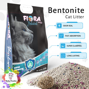 Fiora Super Premium Bentonite Cat Litter - 10L (Baby Powder Scent)