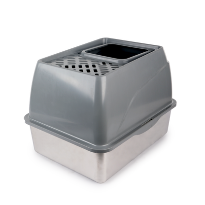 Go Fresh – Stainless Steel No Mess Cat Litter Box (Grey)