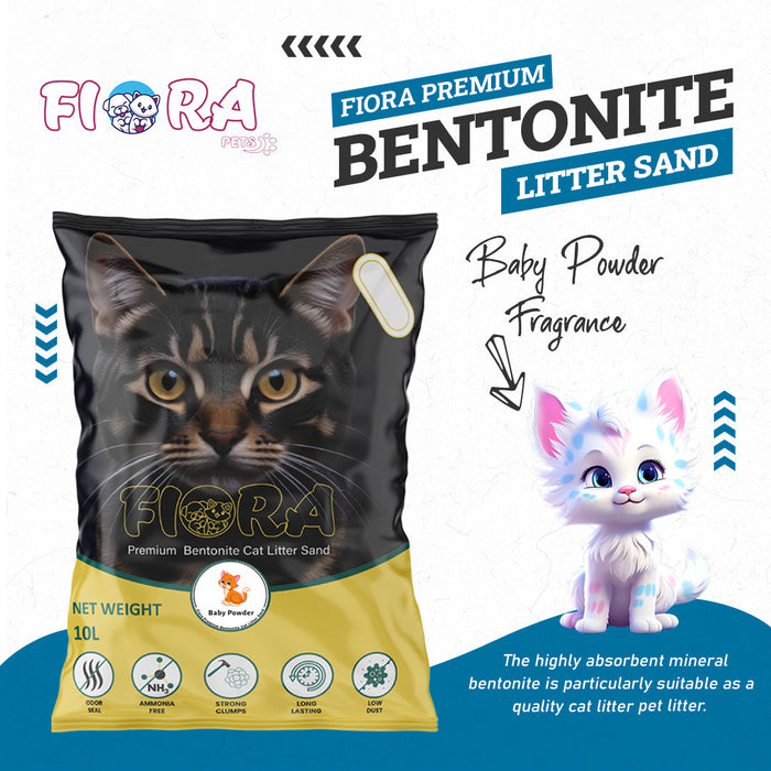 Fiora Premium Bentonite Litter Sand (BABY POWDER) - 10L