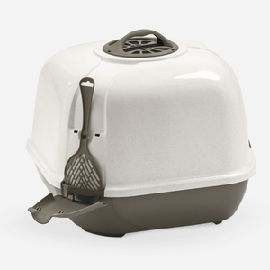 Corner Cat Litter Box - Grey & White