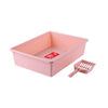 Cat Litter Tray with Scoop - Blue - M Size, 38 x 28 x 10 cm - pink